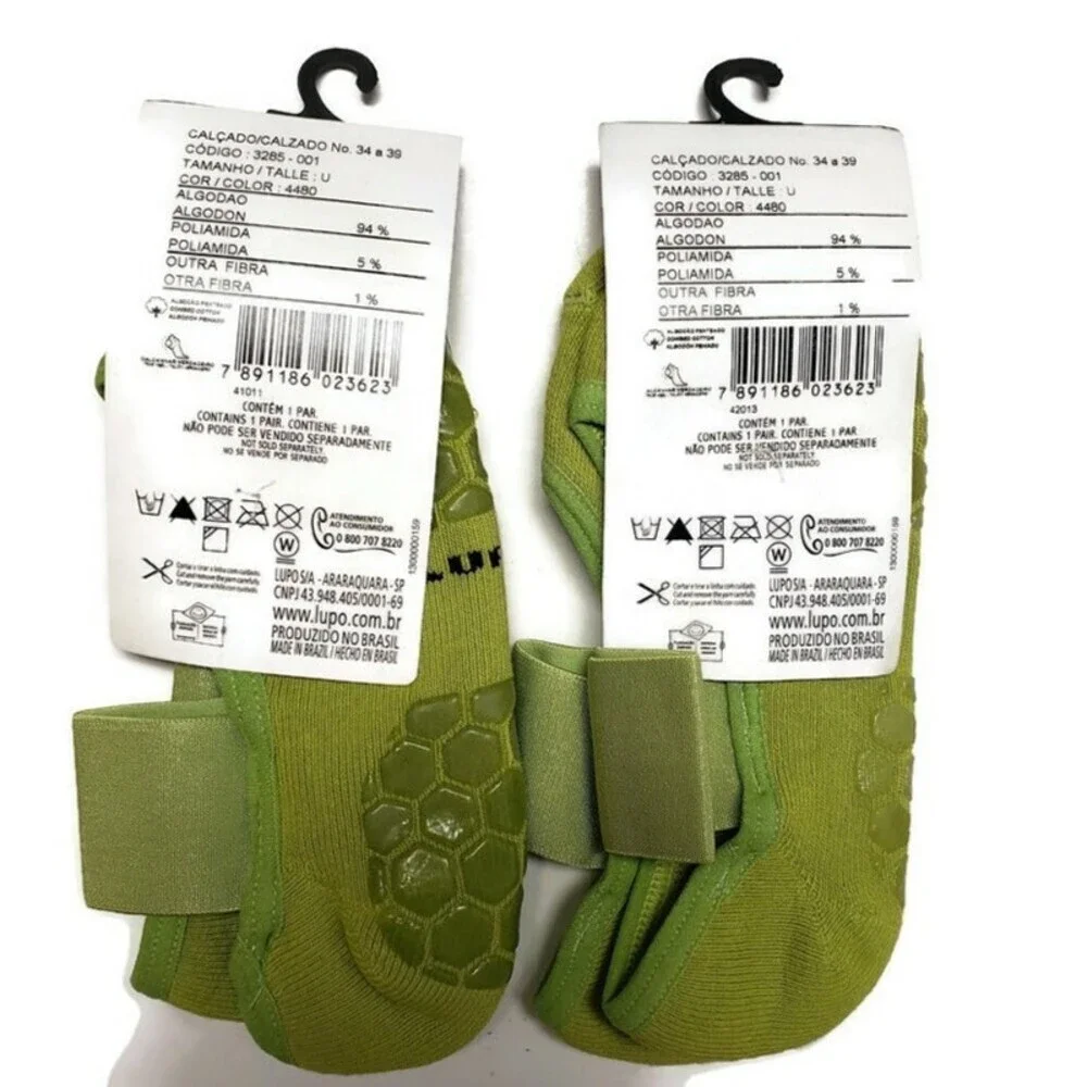 LUPO Lot of 2 Solid Yoga-Pilates Socks With Grippers Lime One Size Fits (5-8.5)